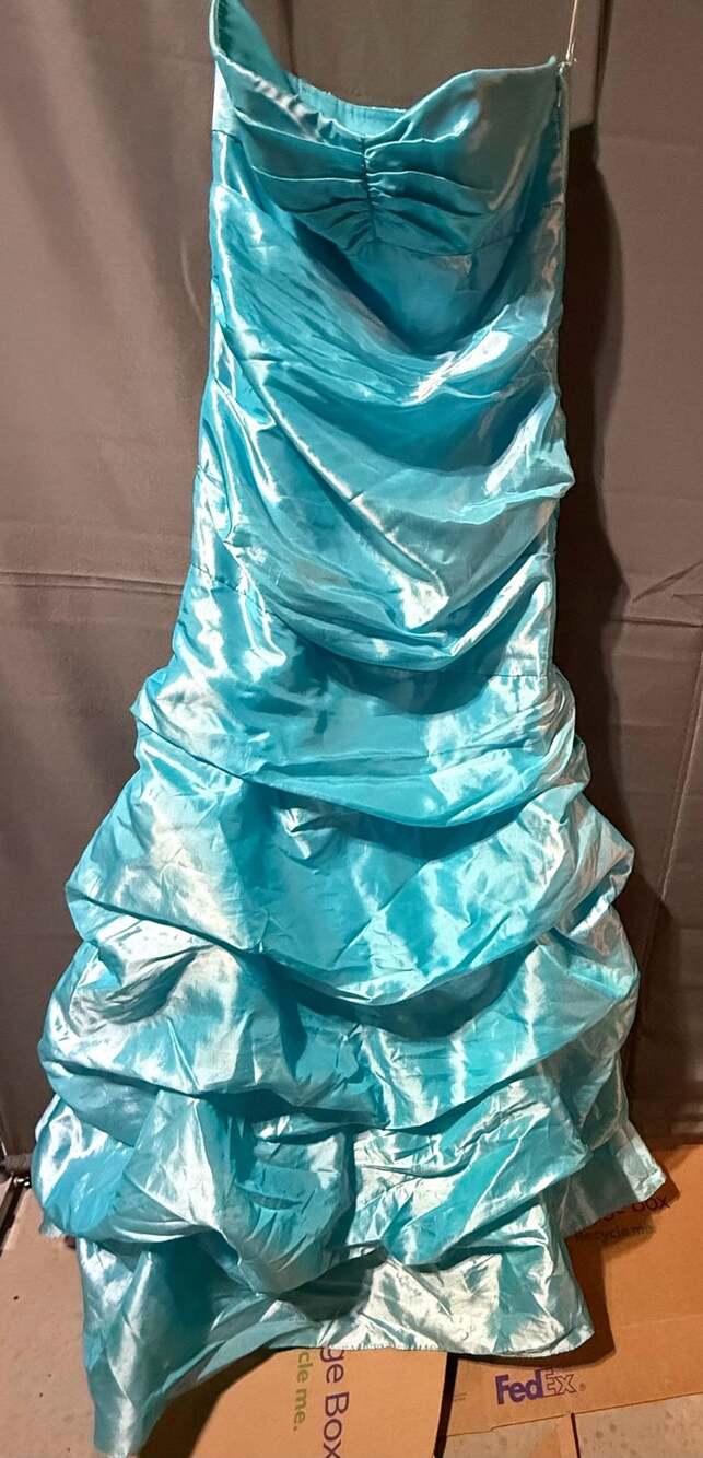 Jump Apparel Blue Strapless Ruched Ruffled Formal Dress